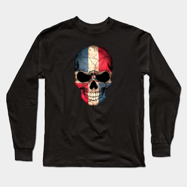 Dominican Flag Skull Long Sleeve T-Shirt by jeffbartels